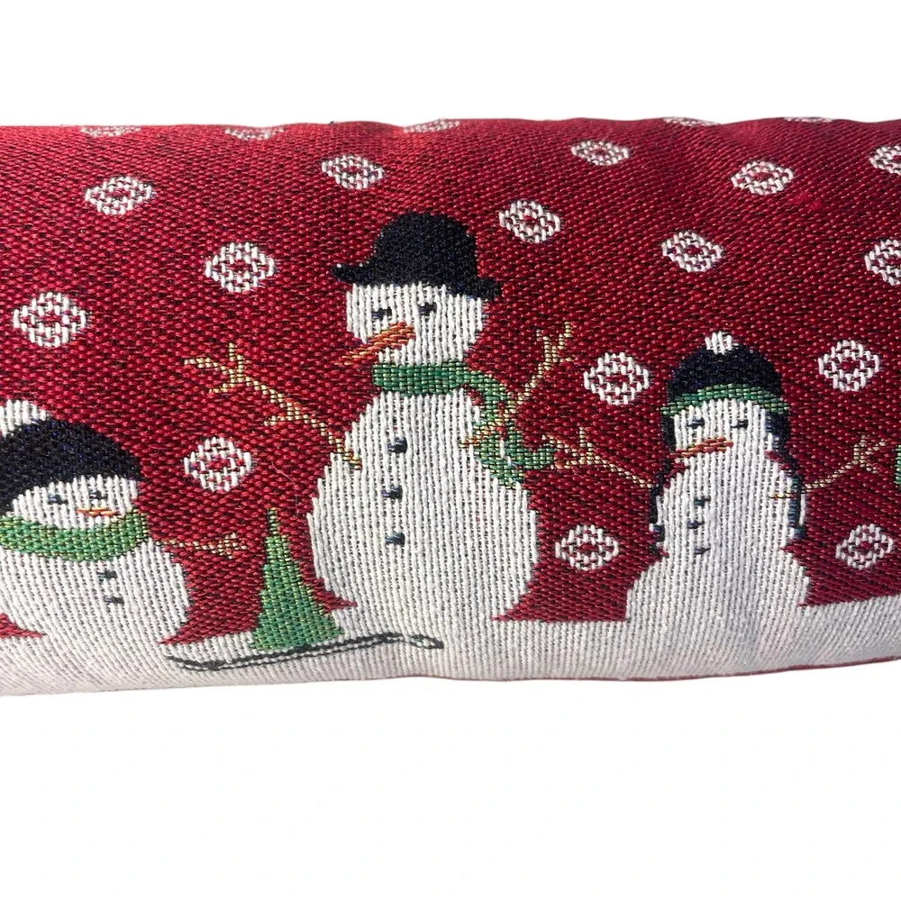 Red Snowman Tapestry Pillow Lumbar Decorative‎ Size 22x5 Holiday Christmas